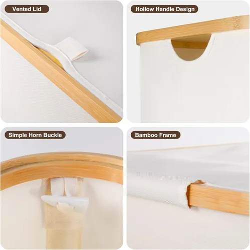 Vista 4 de Cesta de lavandería de 100 litros con tapa, cesta plegable para ropa sucia con bolsa extraíble, cestas grandes impermeables para lavandería