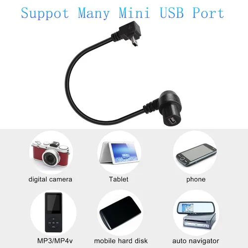 Vista 7 de QIANRENON Cable de extensión mini USB en ángulo de 90 grados, impermeable, mini USB de 5 pines, ángulo recto, macho a hembra, cable de montaje