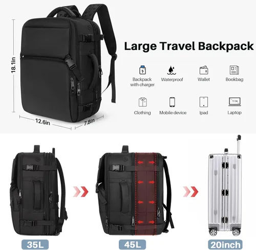 Vista 29 de Mochila de Viaje Snoffic para Mujer, Negro, 17 pulg.