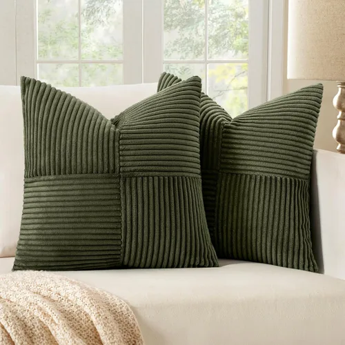 Vista 16 de MIULEE - Juego de 2 fundas de pana suave para cojines, diseño bohemio con parches texturizados unicolor, almohadones decorativos para sala de estar