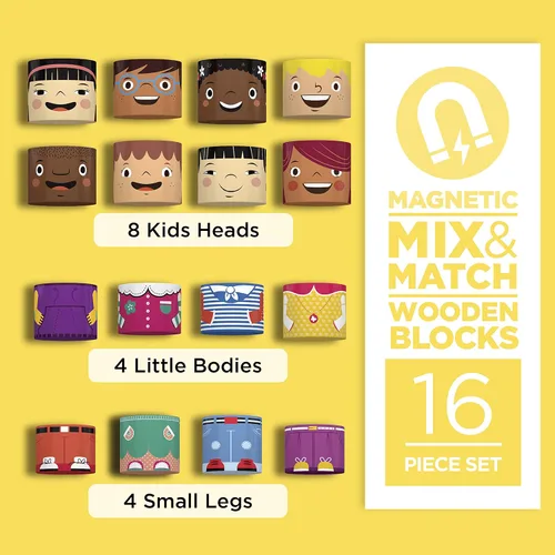 Vista 2 de Juego de amigos magnéticos multirraciales de 16 piezas, bloques de construcción de diversidad de madera para niños, muñecas multiculturales
