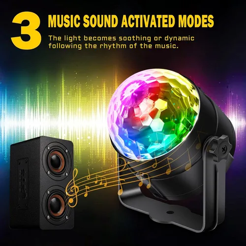 Vista 4 de Apeocose Paquete de 3 luces de fiesta de bola de discoteca activadas por sonido con control remoto, 12 modos de luces estroboscópicas para escenario