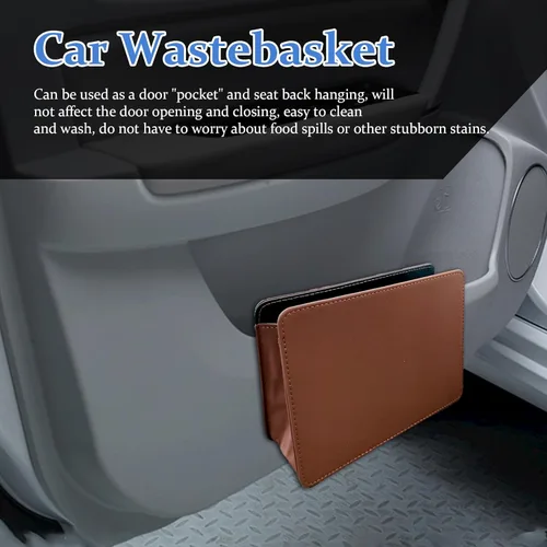 Vista 6 de Augeny Cubo de basura plegable de cuero impermeable con un rollo de bolsa de basura, mini contenedor multifuncional para almacenamiento automático