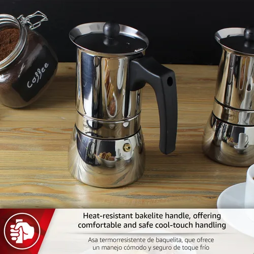 Vista 5 de Magefesa Genova - Cafetera espresso para estufa, 4 tazas/6.5 onzas, olla moka de acero inoxidable 18/10, cafetera italiana Greca, adecuada