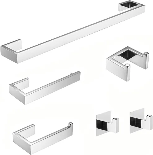 Vista 14 de Fapully Juego de accesorios de baño de 5 piezas de acero inoxidable montado en la pared, acabado cromado pulido