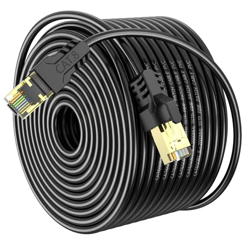 Vista 12 de Cable Ethernet Cat 8 de 8 pies, alta velocidad de 40 Gbps, 2000 Mhz, 26 AWG, conector RJ45 chapado en oro, para exteriores e interiores