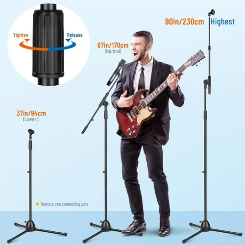 Vista 4 de CAHAYA Soporte para micrófono resistente súper resistente trípode universal con 2 clips para micrófonos, altura ajustable para micrófonos