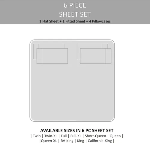 Vista 4 de Juego de sábanas de 6 piezas, 100% algodón egipcio Giza, sábana de cama, almohada de 1000 hilos, algodón de fibra larga de 1000 hilos, tejido