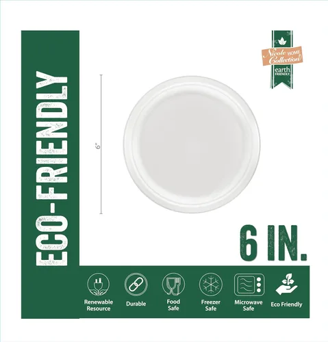 Vista 6 de Nicole Home Collection Platos de papel desechables compostables resistentes de 6 pulgadas, 100% bagazo, biodegradable, ecológico, caña de azúcar