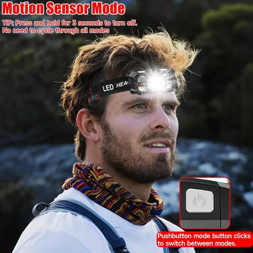 Vista 4 de Linterna Frontal Recargable Paquete de 2, 3000 Lúmenes Linterna Frontal Ultraligera Brillante con Luz Blanca y Roja, Faro LED con Sensor