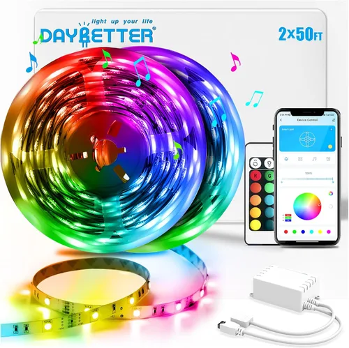 Vista 9 de DAYBETTER Tira de luces LED inteligentes de 100 pies con control remoto de aplicación, 5050 RGB para dormitorio, sala de estar, decoración