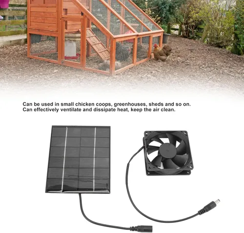 Vista 4 de Kit de ventilador de panel solar, mini ventilador de escape con energía solar, herramienta de disipación de calor para invernadero, gallineros