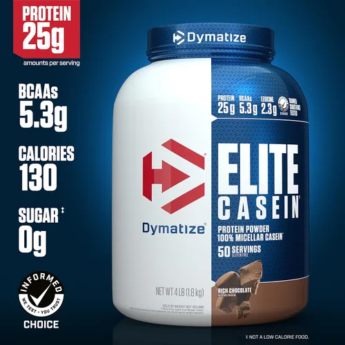 Vista 2 de Dymatize Elite - Proteína en polvo de caseína, chocolate, 100% caseína micelar, 25g de proteína, 5.4g de BCAA, 2.3g de leucina, absorción lenta