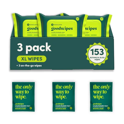 Goodwipes Toallitas desechables para el trasero - Vitamina E y aloe - Seguras para alcantarillado y fosa séptica - Toallitas húmedas extra grandes