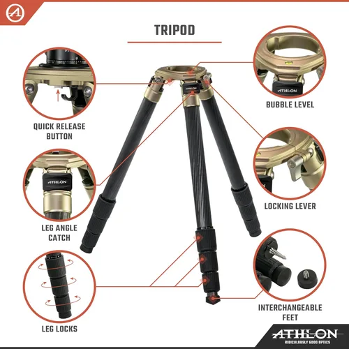 Vista 2 de Athlon Optics 706006: Midas Cf36 - Trípode de Fibra de Carbono (Tubo de 36Mm), Cabeza de Bola (55Mm)