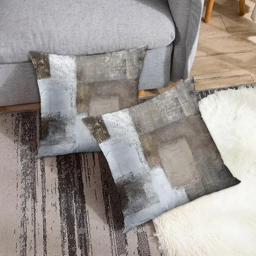Vista 4 de Britimes - Juego de 2 fundas de almohada decorativas de arte moderno para el hogar, 16 x 16 pulgadas, fundas de almohada con pintura al óleo Gris