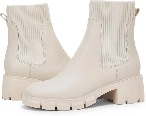 Botines con elástico al tobillo y plataforma para mujer, tacón ancho, suela de lengüeta, antideslizantes, cómodos botines tipo Chelsea