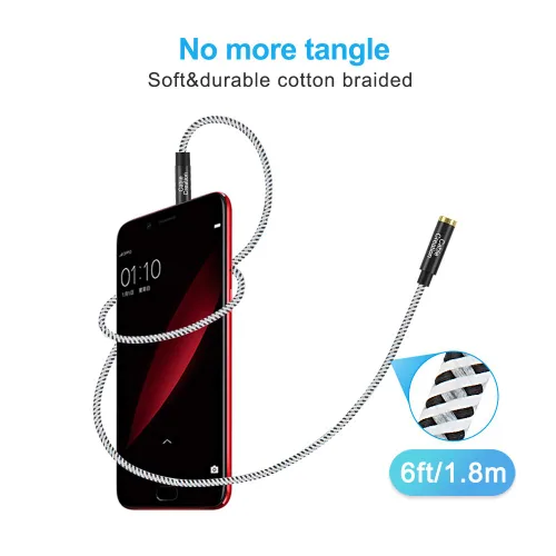 Vista 8 de CableCreation - Cable de extensión de auriculares de 0.138 pulgadas (0.071 in), cable de extensión de audio estéreo macho a hembra de 6 pies y 0.138