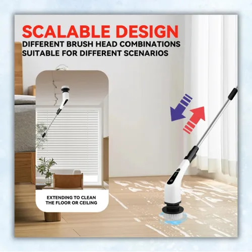 Vista 9 de Limpiador eléctrico giratorio, cepillo de limpieza inalámbrico con 8 cabezales reemplazables, mango ajustable, limpiador eléctrico de doble