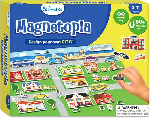 Vista 8 de Skillmatics Creative Toy Magnetopia - Diseña tu ciudad, juego interactivo de simulación para niños, niños pequeños, más de 60 piezas magnéticas