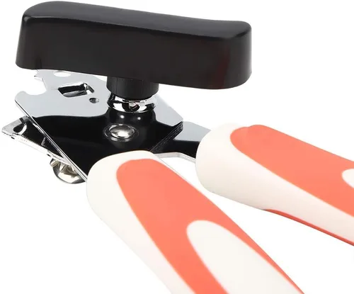 Vista 8 de Fdit Abrelatas multifunción naranja y negro, de acero inoxidable, manual de seguridad, abrelatas de lata, de mano, prácticos, utensilios de cocina