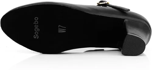 Vista 4 de Zapatos de carácter con correa en T para mujer, tacones de baile de salón latino, bombas de boda negras