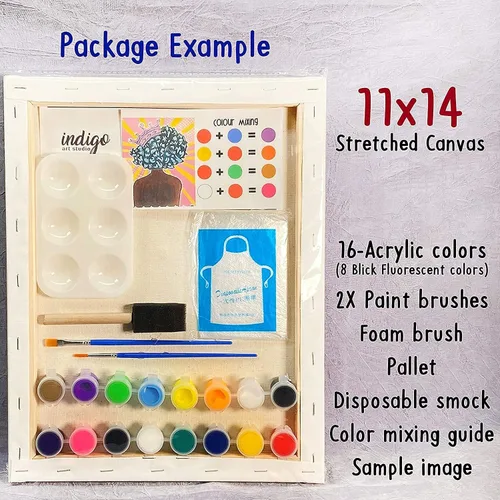 Vista 5 de Indigo Art Studio Pre Drawn Canvas Paint Kit for Adults Kids Couples 4-40 PACK Discounted Bundle Afro Nature Therapeutic Retro DIY Birthday