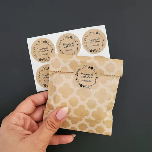 Vista 3 de Round Kraft Handmade with Love Labeling Stickers, Personalized Small Business Labels, Custom Label Stickers, Business Packaging Stickers