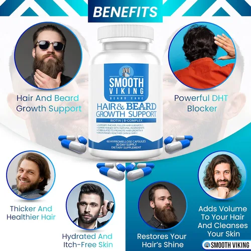 Vista 3 de Suplemento para el crecimiento de la barba, vitaminas para el crecimiento del cabello para hombres (60 cápsulas), 5000 MCG de biotina y DHT