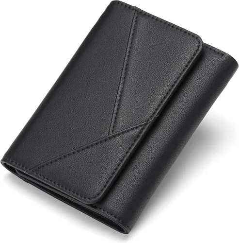 GAEKEAO Carteras pequeñas para mujer, de piel, con bloqueo RFID, triple pliegue, tarjetero con cremallera y bolsillo para monedas, Negro, Classic