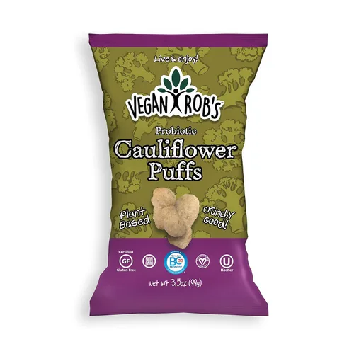 Vista 6 de Vegan Rob's Puffs Coliflor, bolsas de aperitivos 1.25 (paquete de 12), coliflor probiótica, 15 onzas