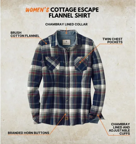 Vista 2 de Legendary Whitetails - Camisa de manga larga de franela a cuadros con botones para mujer, 100% algodón