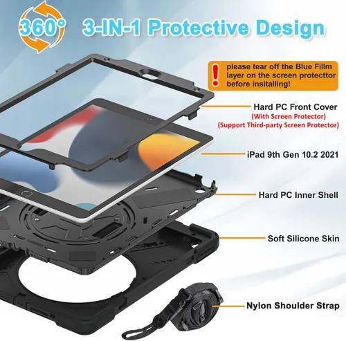 Vista 7 de BRAECNstock - Funda para Apple iPad de 9ª/8ª/7ª generación, de 10.2" 2021/2020/2019, funda protectora a prueba de golpes para iPad de 10.2 pulgadas