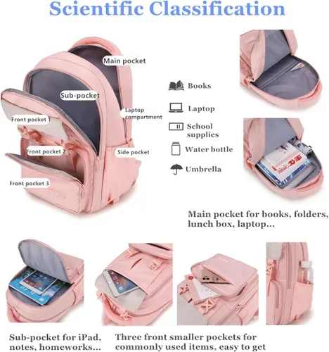 Vista 5 de Mochila con ruedas para niñas, capacidad escolar, bolsas de primaria con ruedas, 2 Wheels-pink, Two Wheels