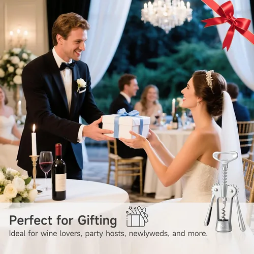 Vista 4 de Abridor de vino, sacacorchos de aleación de zinc de alta resistencia con tornillo espiral afilado, asas redondas, plata mate