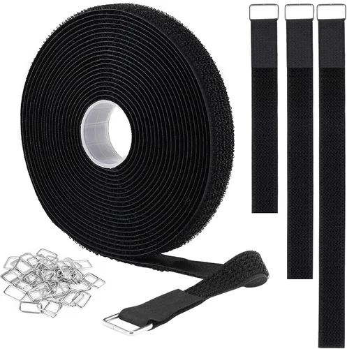 Vista 9 de YMCRLUX Correas de gancho y bucle de 1 x 16 pies con 25 hebillas de metal, correas de cable de fijación ajustables, correa de cincha cortada a