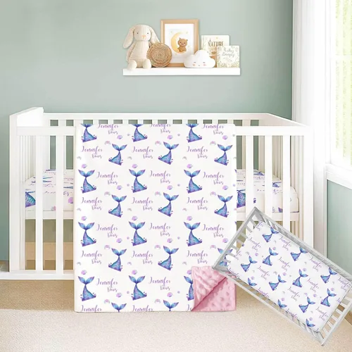 Vista 11 de Juego de ropa de cama personalizada para bebé, edredón de cuna con nombre personalizado, ropa de cama de mariposa, juego de 2 piezas con sábanas