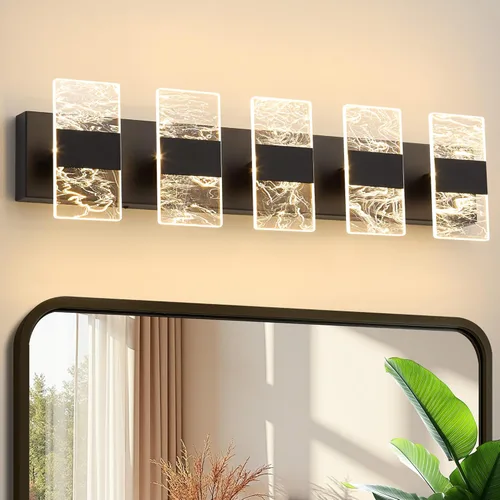 Vista 15 de Luminarias LED Modernas para Baño Regulables, Luz de Tocador Negra de 3 Luces, Luminaria de Iluminación Ajustable 5CCT Luces de Tocador Sobre