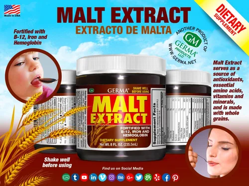 Vista 3 de Germa Suplemento líquido de extracto de malta - Malta de cebada concentrada pura - 8 fl oz (8.0 fl oz)