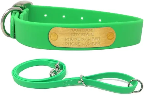 Vista 16 de Regal Dog Products Collares de perro pequeños negros impermeables con placa de nombre personalizada grabada Collar de perro de Biothane