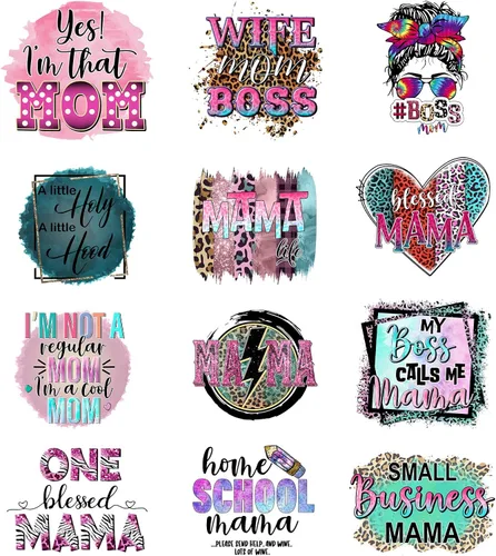 12 Piezas Calcomanías de Planchar Wife Mom Boss para Ropa Mamá Parches de Planchar Lavables Pegatinas de Transferencia de Calor DIY para Camisetas