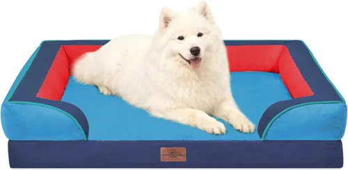 Vista 696 de Comfort Expression Cama ortopédica para perros extra grandes de 45 x 35 pulgadas, cama para mascotas XL de espuma tipo caja de huevos impermeable