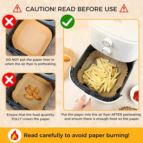 Vista 7 de Forros desechables para freidora de aire, 100 piezas de papel pergamino cuadrado de 4.7 pulgadas para freidora de aire, hojas de papel de hornear