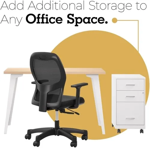 Vista 9 de Pemberly Row Gabinete de archivo móvil de metal moderno de 18 pulgadas con 3 cajones en blanco