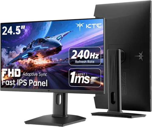 KTC Monitor para juegos de 24.5 pulgadas y 240Hz, monitor de computadora FHD 1080p IPS rápido, 1 ms con sincronización adaptativa, HDR400, HDMI x2