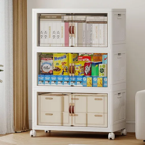 400QT Extra Large Stackable Storage Bins with Lids & Wheels & Door, 100Gal Foldable Collapsible Closet Organizers, Plastic containers drawers for