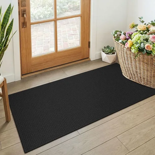 KOZYFLY Alfombra negra de 2 x 4 pulgadas, pequeña alfombra lavable para entrada, tapete antideslizante para entrada interior, alfombra de porche