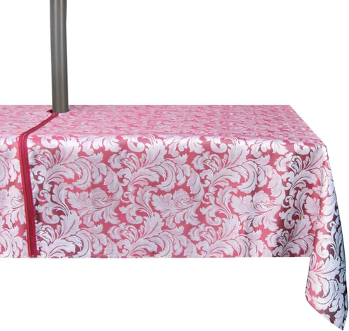 Vista 24 de Stripe Outdoor Tablecloth Water Resistant Polyester Fabric Table Cover with Zipper Umbrella Hole for Garden Patio Tabletop 60Inch Round,Black