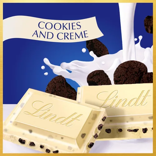 Vista 3 de Lindt CLASSIC RECIPE - Barra de caramelo de chocolate blanco con galletas y crema, caramelo de chocolate blanco con piezas de galletas de chocolate