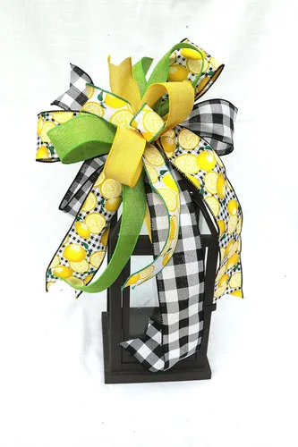 Vista 5 de Lemon bow for lanterns, Yellow, black and white bow, Bows for Wreaths, Everyday bow, Wreath bow, Bow for decorating, Farmhouse bow